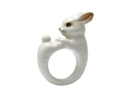 White Bunny Rabbit Ring Hand Painted Porcelain Ceramic Animal Ring Size US 7or US 8 Porcelain Rabbit, Rabbit Ring, Ceramic Rabbit, Bunny Jewelry, Rabbit Jewelry, Piskel Art, Animal Ring, Rings Accessories, White Bunny