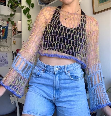 Crochet Mohair Sweater, Mohair Crochet Sweater, Mohair Crochet, Crochet Mohair, Mesh Sweater, Knit Projects, Crochet Inspo, Summer Sweaters, Mohair Sweater