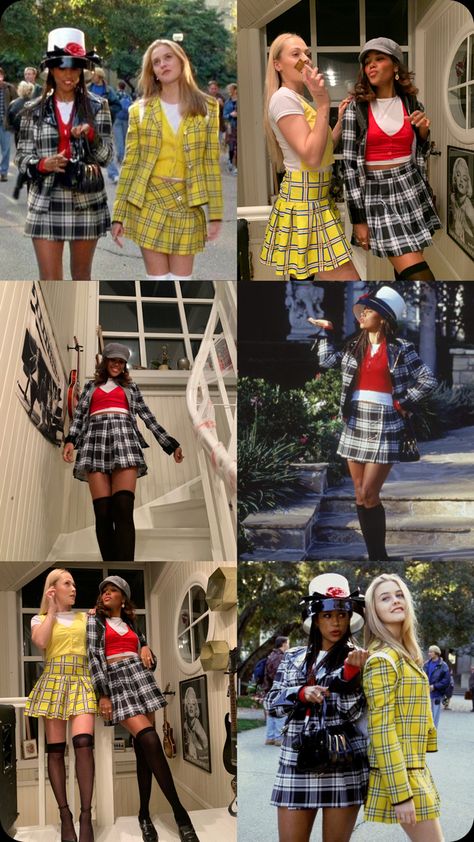 Clueless Trio Halloween Costume, 90s Clueless Outfits, Clueless Duo Costume, 90s Best Friend Costumes, Halloween Costumes Brown Skin, Clueless Inspired Outfits 90s Fashion, Clueless Halloween Costume Duo, Clueless Couple Costume, Through The Decades Party Outfit