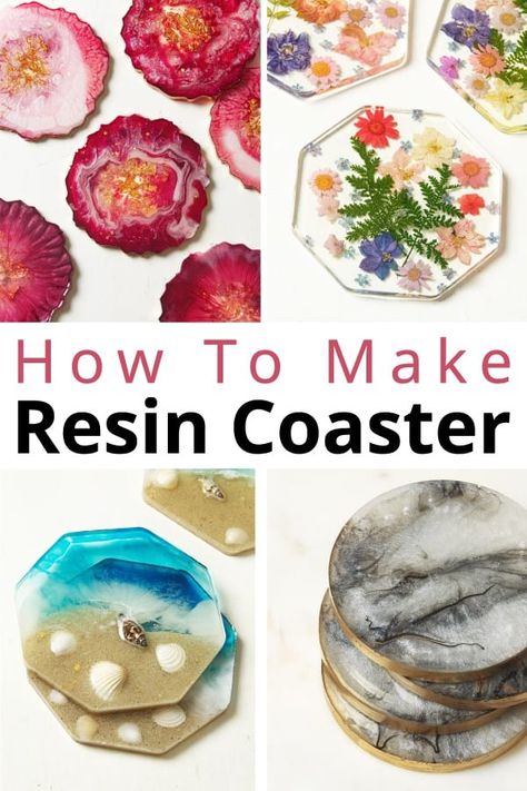 See how to make show-stopping coasters with resin! This DIY resin coasters tutorial includes tips on choosing the best molds, resin for coasters, and shows design ideas such as ocean beach coasters, botanical flower coasters, agate geode coasters, photo coasters, and wood coasters. Homemade epoxy coasters are so lovely to serve drinks on and make a conversation piece on every table. They're also a fantastic gift idea for your family and friends and make to sell. | CountryHillCottage.com How To Make Acrylic Coasters, Christmas Resin Coasters Ideas, Diy Coasters Easy, Dvd Mosaic, Make Resin Coasters, Coaster Design Ideas, Coasters With Resin, Diy Resin Flowers, Diy Resin Coasters