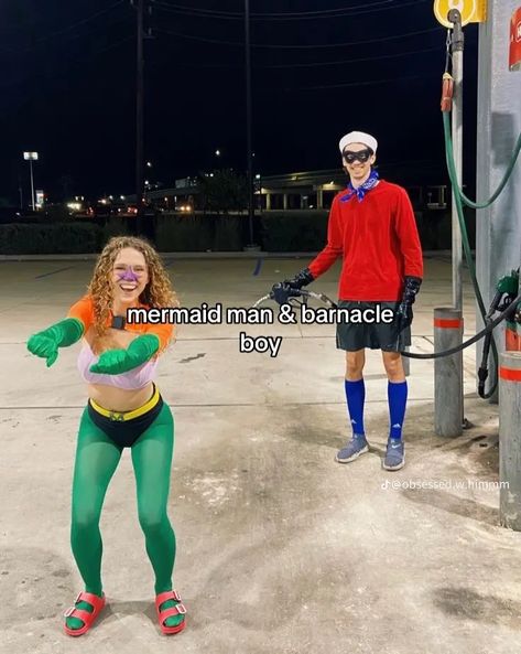 Spongebob Mermaidman And Barnacle Boy Costume, Mermaidman Spongebob Costume, Barnical Boy Spongebob Costume, Mermaid Man And Barnacle Boy Couple, Water Boy And Vicky Valencourt Costume, Mermaid Man And Barnacle Boy Costume Diy, Fish And Fisherman Couples Costume, Mermaid Man And Barnacle Boy Costume, Mermaid Man Costume