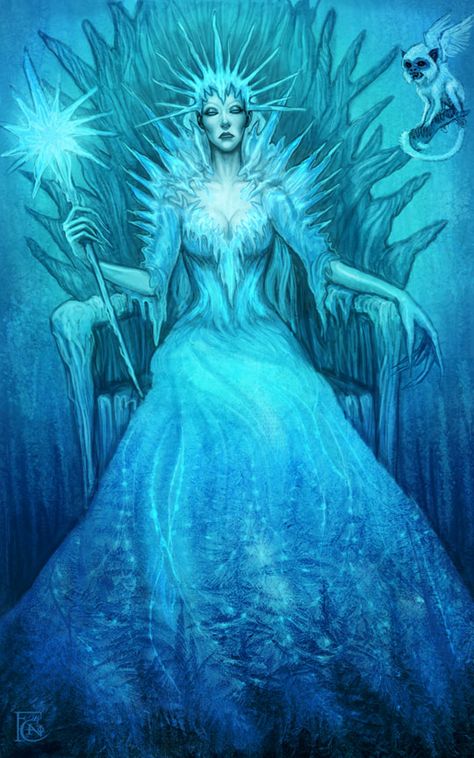 Ice Queen Drawing, Ice Kingdom Fantasy Art, Evil Ice Queen, Ice Queen Art, Snow Queen Art, Ice Throne, Ice Mermaid, Ice Woman, Ice Goddess