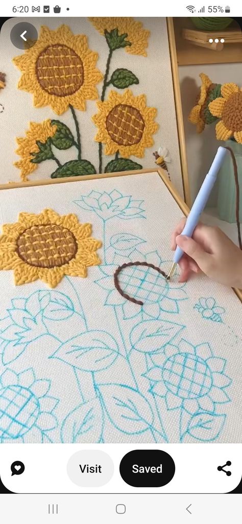 Embroidery Video, Basic Hand Embroidery Stitches, Punch Needle Patterns, Diy Embroidery Patterns, Punch Needle Embroidery, Needle Punch, Sunflower Art, Sewing Embroidery Designs, Hand Embroidery Art