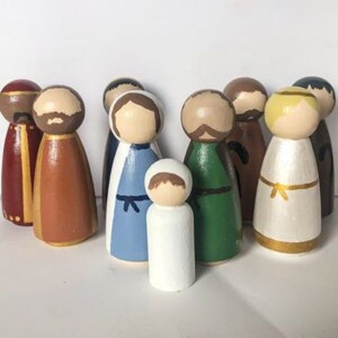 Nativity Peg People, Peg Dolls Nativity, Painting Peg Dolls, Thanksgiving Peg Dolls, Painted Peg People, Winter Peg Dolls, Saint Peg Dolls, Painted Peg Dolls, How To Paint Peg Dolls