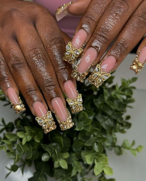 CLIENTS FAV 🌟🦋 • *additional charge for a full bling set* • • #nails #goldnails #blingfrench #longnails #centralflnails Bling Set Nails, Gold Nail Set, Set Nails, Gold Nail, Gold Nails, Long Nails, Nail Design, Nails, Gold