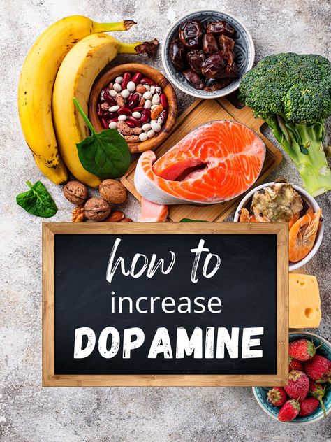 Several food items that increase dopamine natrually with the text "how to increase dopamine." How To Increase Dopamine, Increase Dopamine Naturally, Increase Dopamine, Cabbage Steaks, Increase Serotonin, Food Items, Best Foods, Chemicals, Health Tips