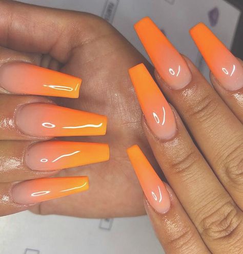 @TRUUBEAUTYS💧 Nails After Acrylics, Orange Acrylic Nails, Faded Nails, Long Acrylic Nail Designs, Ombre Acrylic Nails, Summer Acrylic Nails, Orange Nails, Heart Nails, Best Nail