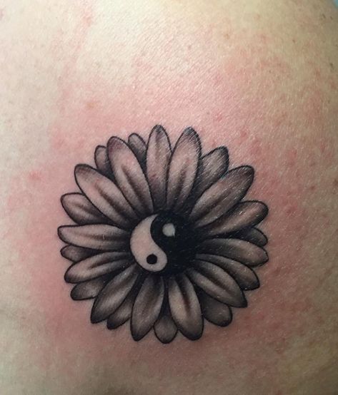 Yin Yang Sunflower Tattoo, Yin Yang Flower, Yin Yang Tattoos, Sunflower Tattoo, Lotus Flower Tattoo, Yin Yang, Print Tattoos, Lotus Flower, Paw Print Tattoo