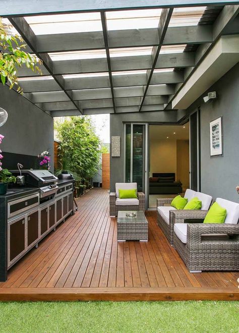 Garden Scapes, Patio Ideas Decor, Covered Patio Ideas, New Patio Ideas, Small Backyard Garden Design, Patio Pictures, Terrasse Design, Modern Outdoor Kitchen, Cheap Pergola