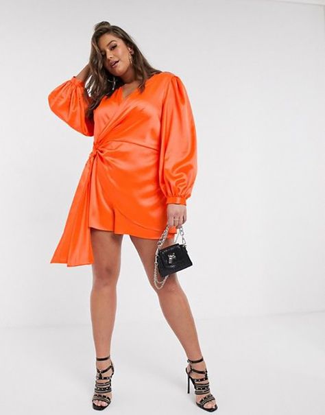 Plus-Size Neon Clothes for Summer | Plus-Size Shopping Guide Neon Clothes, Satin Playsuit, Neon Accessories, Satin Romper, Neon Outfits, Plus Size Shopping, Orange Fashion, Playsuit, Plus Size Dresses