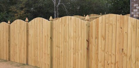 6' High Positive Scallop Privacy w/ 4x4 French Gothic Posts - Accurate Fence, Atlanta Fence Company Scalloped Fence, Wood Fence Design, French Gothic, Beautiful Exterior, Fencing Companies, Privacy Fence, Fence Post, Wood Fence, Fence Design