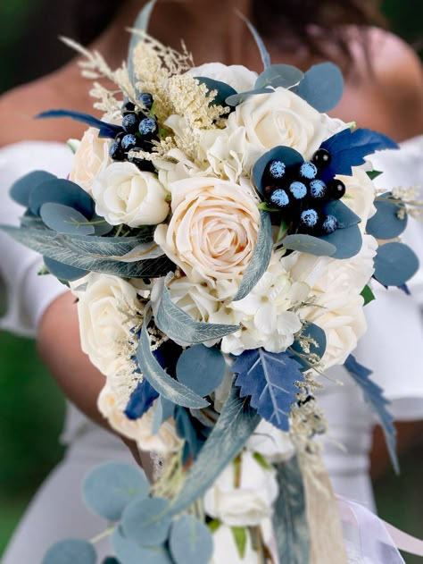 Blue  Collar     Embellished   Home Decor Tossing Bouquet, Large Wedding Bouquet, 2025 Bride, Silk Flower Wedding Bouquet, Bridal Bouquet Bridesmaid, Peony White, Unique Wedding Bouquet, Bouquet For Wedding, Willow Leaves