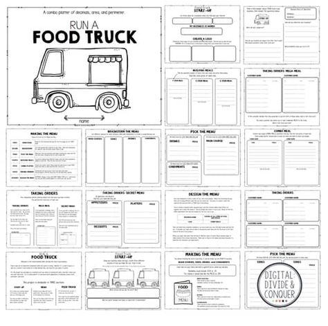 Run A Food Truck PBL, Project Based Learning Activity | TPT Food Truck Art, Food Truck Ideas, Food Truck Business Plan, Starting A Food Truck, Food Truck Menu, Food Truck Business, Family And Consumer Science, Coffee Truck, Food Truck Design