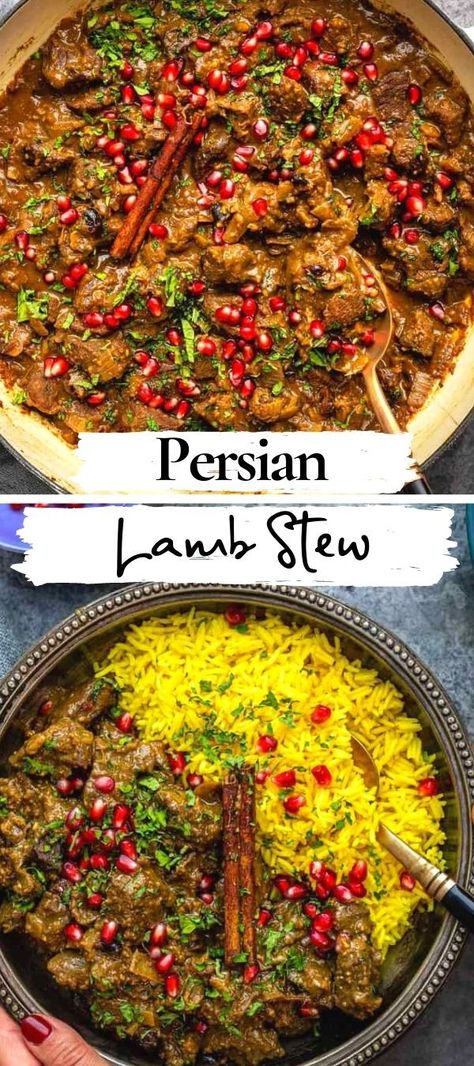 Asian Lamb Recipes, Persian Food Iranian Cuisine, Ground Lamb Recipes, Stew Easy, Lamb Stew Recipes, Golden Rice, Lamb Dinner, Iranian Cuisine, Slow Cooker Lamb