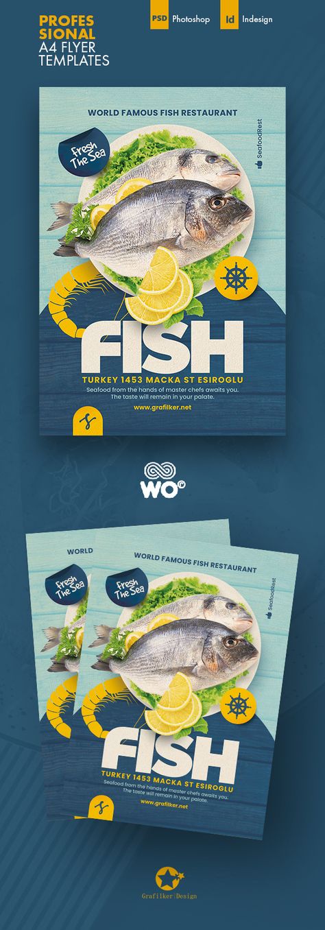 Fish Advertising Design, Sea Food Social Media Design, Sea Food Packaging, Fish Poster Design Ideas, Sea Food Menu Design, Fish Store Design, Seafood Poster Design, Seafood Advertising, Fish Poster Design