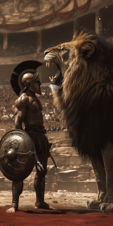 Cool Men Wallpaper, Gladiator Vs Lion, Gladiator Art, Cool Wallpapers For Men, Warrior Artwork, Sparta Warrior, Warrior Of God, Warrior Man, Men Wallpaper