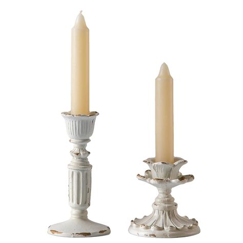 PRICES MAY VARY. Use the decorative premium quality handmade tapered candlestick holders for your any space decor. The blooming flower candlestick design highlights the elegance and classic, and shabby chic finish is the great complement to rustic and farmhouse inspired decor styles. The shabby chic candle stand of this home decor brings a sense of the past to your home. Simple a great country centerpiece ornament for your dining room table, living room, kitchen and farmhouse home decor. Add ins Wedding Manifestation, Birthday Home Party, Gold Candlestick Holders, Retro Candle, Shabby Chic Candle, Farmhouse Inspired Decor, White Candle Holders, Tapered Candle, Party Table Decor