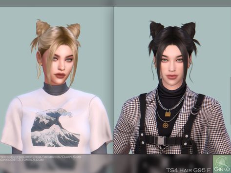 Cat Ear Buns, Sims 4 Cat, Half Colored Hair, Cat Ear Hair, Half Up Bun, Side Swept Hairstyles, Pelo Sims, Free Sims 4, Sims 4 Body Mods