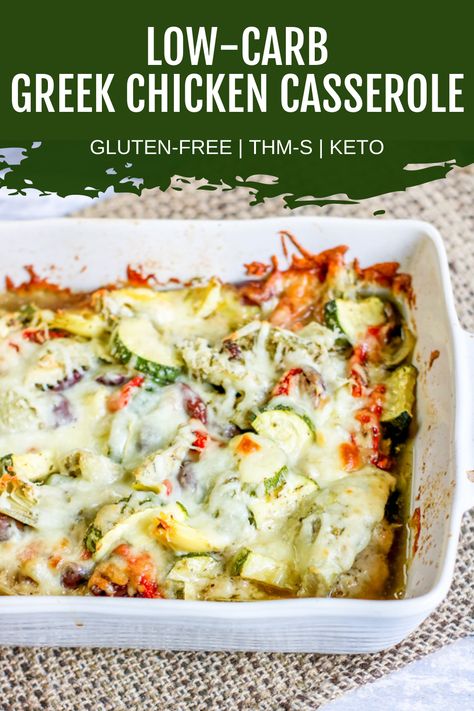 This low-carb Greek Chicken Casserole is filled with savory and tangy flavors. Sure to be a favorite for a twist on a keto chicken casserole! Keto Mediterranean Chicken, Low Carb Gluten Free Casserole Recipes, Keto Greek Chicken Recipes, Keto Lunch Casserole Recipes, Low Carb Greek Chicken, Low Carb Chicken Kiev, Mediterranean Diet Casseroles, No Carb Casserole, Healthy Recipes Casserole