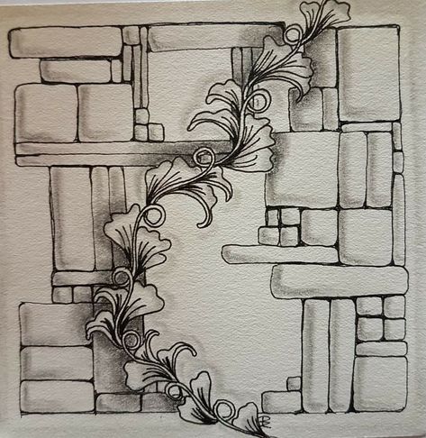 Zantangle Art, Easy Zentangle Patterns, Zentangle Flowers, Zentangle Pattern, Zen Doodle Patterns, Zentangle Artwork, A Brick Wall, Detailed Artwork, Tangle Pattern