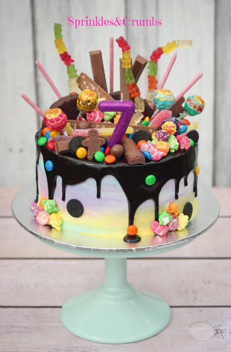 17 best ideas about Chocolate Drip Cake on Pinterest ... Candy Drip Cake, Crazy Birthday Cakes, Drippy Cakes, Super Torte, Crazy Birthday, Candy Cakes, Creative Birthday, Candy Cake, Drip Cake