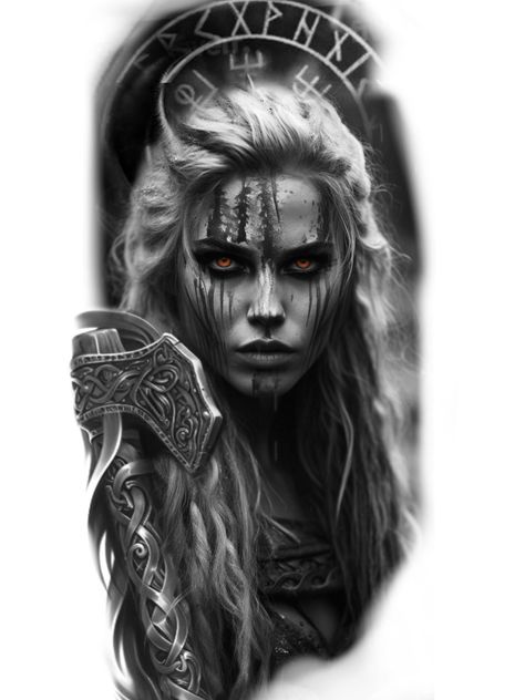 Lagatha Vikings Tattoo, Viking Shield Maiden Tattoo, Hel Goddess Tattoo, Viking Women Tattoo, Viking Warrior Woman Tattoo, Valkyrie Tattoo Men, Female Warrior Tattoo Sleeve, Viking Woman Tattoo, Valkyrie Tattoo Design