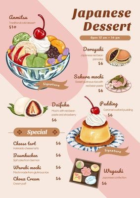 Desserts Japanese, Bakery Menu Template, Restaurant Menu Card, Desserts Japonais, Design Cibo, Cafe Menu Design, Dessert Restaurants, Japanese Menu, Menu List