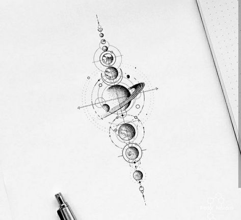 Planet Tattoo, Geometric Line Tattoo, Solar System Tattoo, Universe Tattoo, Planet Tattoos, Muster Tattoos, Wolf Tattoo Design, Geometric Tattoo Design, Space Tattoo