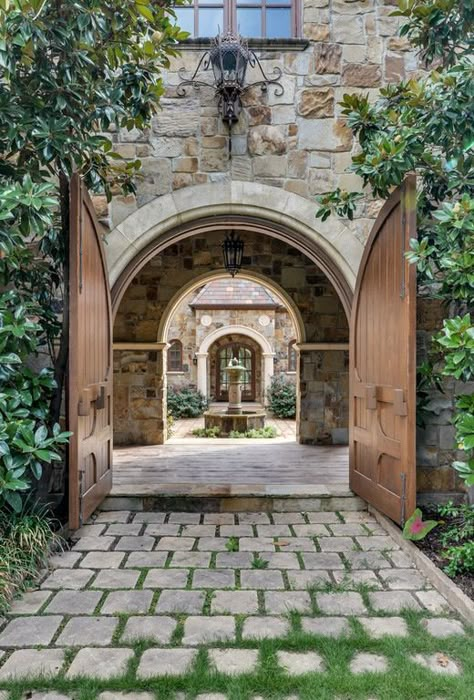 Home | Exterior Stone Building, Casas Coloniales, Open Door, Salou, Tuscan Style, Mediterranean Homes, French Chateau, Beautiful Doors, Spanish Style