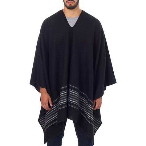 Men's Fair Trade Alpaca Blend Poncho- Black Nazca Poncho For Men, Mens Poncho, Poncho Outfit, Uk Christmas, Peruvian Textiles, Boho Men, Poncho Shawl, How To Make Toys, Spiritual Tools