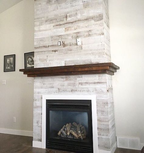 Whitewash Wood Fireplace, White Wash Wood Fireplace, Diy Fireplace Surround, Pallet Fireplace, Beach Fireplace, White Wash Fireplace, Shed To House, Wood Fireplace Surrounds, White Washed Pine