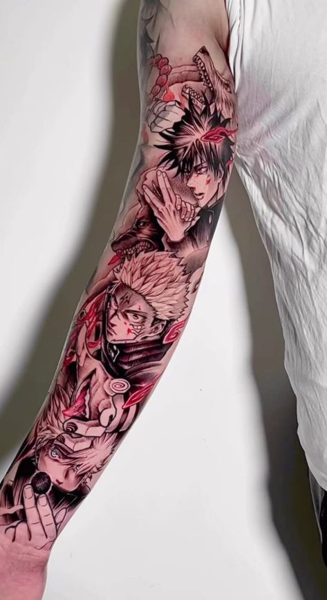 Dbz Tattoos For Men, Full Arm Anime Tattoo, Anime Tattoo Sleeve Ideas For Men, Mitsuri And Obanai Tattoo, Leg Anime Tattoo, Anime Sleeve Tattoos For Guys, Anime Sleeve Tattoos For Women, Arm Tattoos Anime, Manga Sleeve Tattoo