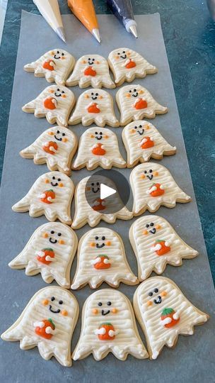 23K views · 2.5K reactions | Boo! 👻 
the cutest little buttercream ghosts with @brachscandy pumpkin candies
Cookie design inspired by @jennycookies | Goodies - Sweets & Treats Ghost Sugar Cookies, Pumpkin Cookies Decorated, Buttercream Cookies, Pumpkin Idea, Daisy Theme, Halloween Cookies Decorated, Halloween Sugar Cookies, Ghost Cookies, Easy Pie Recipes