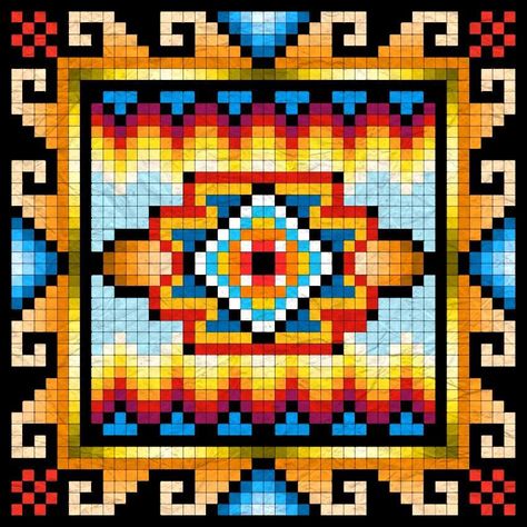 Aztec Cross Stitch, Aztec Cross Stitch Pattern, Aztec Pixel Art, Native American Pixel Art, Native Cross Stitch Patterns, Native American Patterns Templates, Graph Paper Designs, Native American Beadwork Patterns, Seed Bead Jewelry Patterns