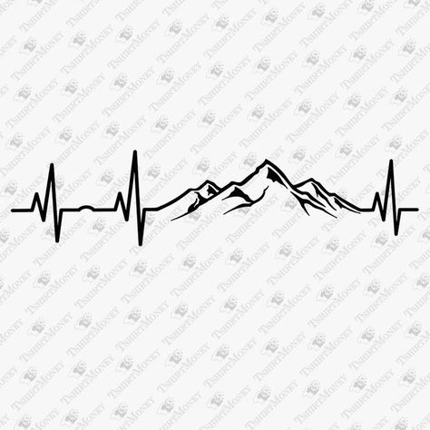 Heartbeat Mountain Tattoo, Ekg Tattoo Ideas, Ecg Tattoo, Moutain Tattoos, Ekg Tattoo, Berg Tattoo, Element Tattoo, Mountains Tattoo, Hiking Svg