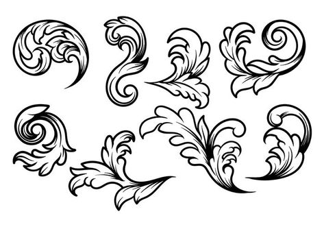 Acanthus Vector Filigree Tattoo, Illustration Tattoo, Ornament Drawing, Yoga Logo, Tooling Patterns, Doodle Design, Ornamental Tattoo, Leaf Ornament, Design Page