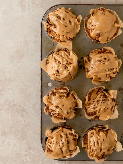 Pear Loaf Cake, Salted Caramel Glaze, Apple Loaf Cake, Banana Coffee Cakes, Roasted Banana, Breakfast Muffin, Jumbo Muffins, Bakery Style Muffins, Coconut Muffins