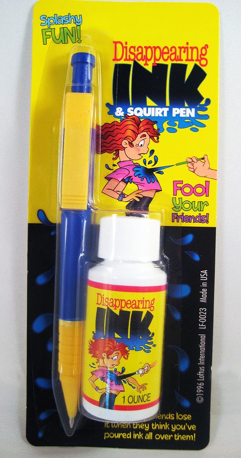 DISAPPEARING INK WITH PEN...... The classic joke but with a real pen added. Fill the pen up with the Disappearing Ink and use it to secretly squirt people as they walk by. Harmless blue colored liquid that goes away when it evaporates. The perfect GOT YA prank! www.theonestopfunshop.com Pranks For School, Practical Jokes Pranks, Crazy Pranks, Funny April Fools Pranks, Pranks To Pull, Disappearing Ink, April Fools Pranks, Buying Stuff, Good Pranks