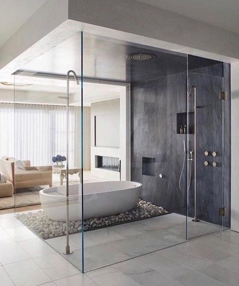 Beautiful Master Bathrooms, Toilette Design, Bathroom Remodel Shower, Bathroom Remodel Designs, Tub Shower, Dream Bathrooms, Interior Modern, Bathroom Layout, Grey Bathrooms