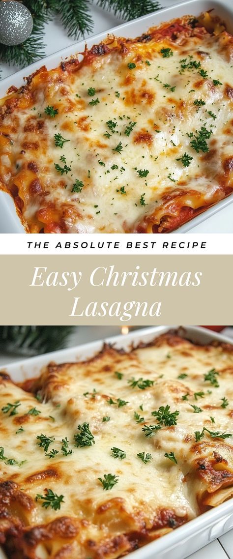 Image for Easy Christmas Lasagna Lasagne Christmas Dinner, Giada De Laurentiis Lasagna Recipes, Christmas Lasagna Dinner Holidays, Christmas Fettucine The Holiday, Christmas Eve Pasta Dishes, Holiday Lasagna, Christmas Dinner Food, Italian Christmas Eve Dinner, Christmas Lasagna