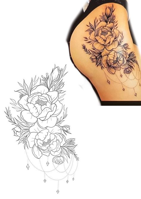 Mandala Flower Tattoos Thigh, Leg Tattoos Outline, Flower Hip Tattoo Thigh Piece Stencil, Floral Chandelier Tattoo, Hip Tattoos Women Stencil, Thigh Tattoo Stencils For Women, Leg Flowers Tattoo, Floral Hip Tattoo Thigh Piece, Flower Leg Tattoos Women