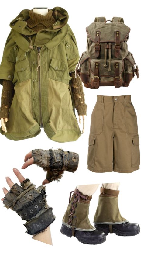 Future Apocalypse Outfit, Combat Medic Outfit, Steampunk Apocalypse Outfit, Wanderer Aesthetic Outfits, Apocalypse Aesthetic Fashion, Apocalypse Style Clothing, Ecopunk Outfit, Paleontology Aesthetic Outfit, Urban Explorer Outfit