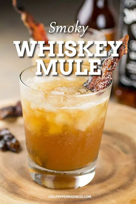 Smokey Cocktail Recipes, Bacon Cocktails, Smokey Cocktails, Whiskey Mule Recipe, Habanero Margarita, Whiskey Mule, Ginger Beer Drinks, Whiskey Drinks Recipes, Smoked Whiskey