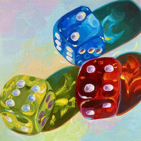 Retro Paintings Vintage, Bright Color Paintings, Dice Painting, Objects Art, Textured Canvas Art, Wow Art, Ap Art, Art Inspiration Painting, Mini Canvas Art