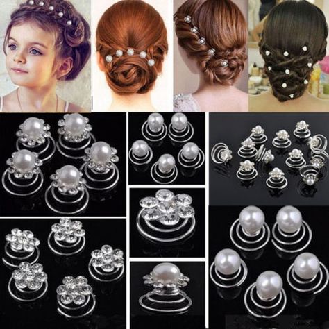 Women-Girls-Crystal-Pearl-Flower-Spiral-Twist-Hair-Pins-Clips-Wedding-Barrette Hair Garland Wedding, Flower Garland Hair, Bride Hair Clips, Cinderella Hair, Hair Garland, Wedding Barrettes, Flower Crown Hairstyle, Bridal Headdress, Bridesmaid Hair Accessories