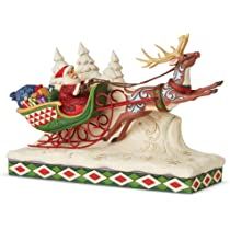 Santa On Sleigh, Santa And His Sleigh, Sleigh With Reindeer, Enesco Figurines, Reindeer Figurine, Santa's Sleigh, Disney Traditions, Long Night, Christmas Collectibles