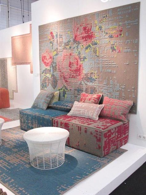 Contemporary Embroidery in Modern Interior Decorating https://www.lushome.com/contemporary-embroidery-in-modern-interior-decorating/186138 Roses Embroidery, Modern Interior Decor, Contemporary Embroidery, Family Rooms, Peg Board, Modern Sofa, Living Room Inspiration, Stitch Design, Living Room Sets