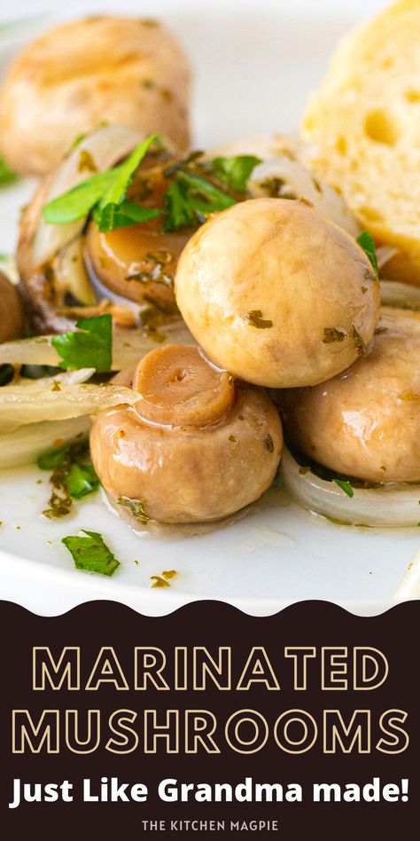 Pickle Mushrooms, Pickled Mushrooms, Marinaded Mushroom Recipes, Mushroom Salad Recipe, How To Pickle Mushrooms, How To Freeze Mushrooms, Canned Marinated Mushrooms, Canned Marinated Mushrooms Recipe, Italian Pickled Mushrooms Recipe