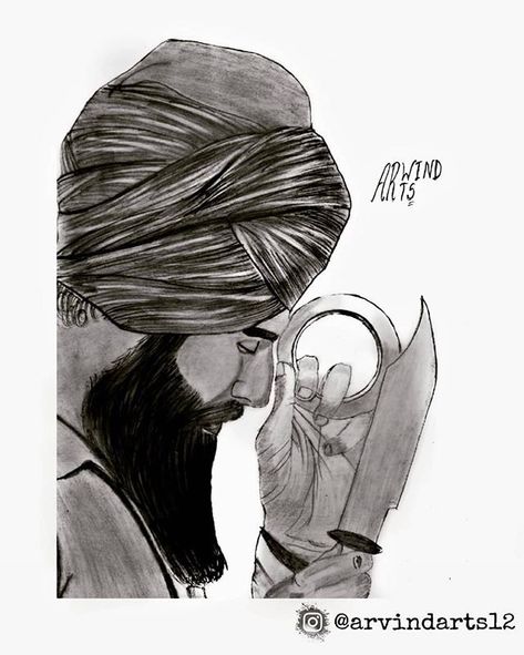 Punjab Drawing, Waheguru Art, Chote Sahibzade Drawing, Guru Nanak Dev Ji Painting Pencil, Guru Gobind Singh Ji Sketch, Arjit Singh Drawing, Sikh Drawing, Guru Gobind Singh Ji Paintings, Pencil Sketch Portrait