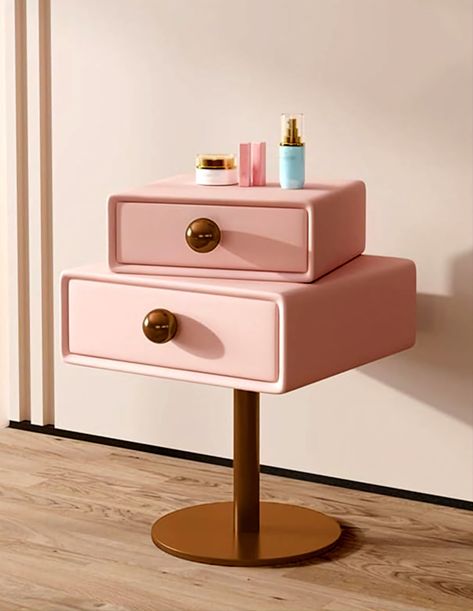 Creative Rotating Bedside Table High Appearance Bedroom Nightstands with Two Drawers Solid Wood Night End Table/Side Table for Girls Bedroom (Color : Pink, Size : 50x40x60cm) Pink Drawers, Girls Bedroom Colors, Bedroom Nightstands, Upcycle Furniture, Side Tables Bedroom, Bedroom Color, Cozy Room Decor, Teenage Bedroom, Table Side